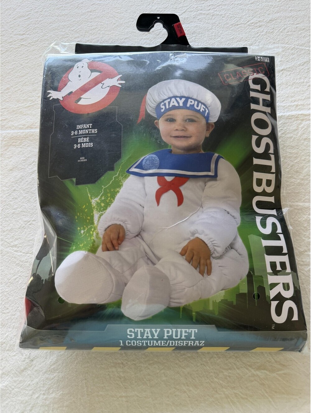 Ghostbusters Stay Puft Costume Infant 3-6M White Coverall Bodysuit Hat Halloween